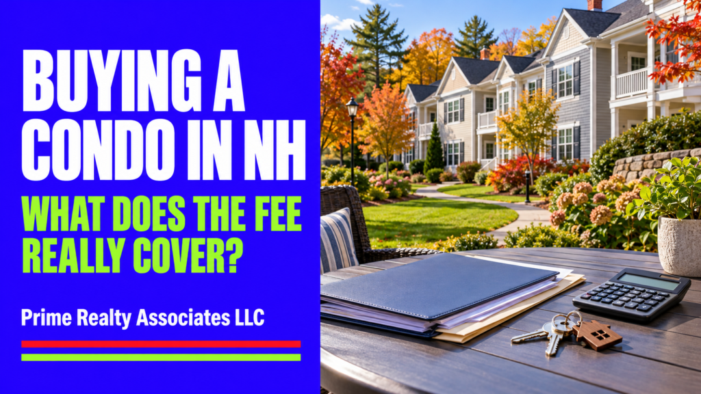 Illustration of condominium homes and association documents for buying a condo in NH